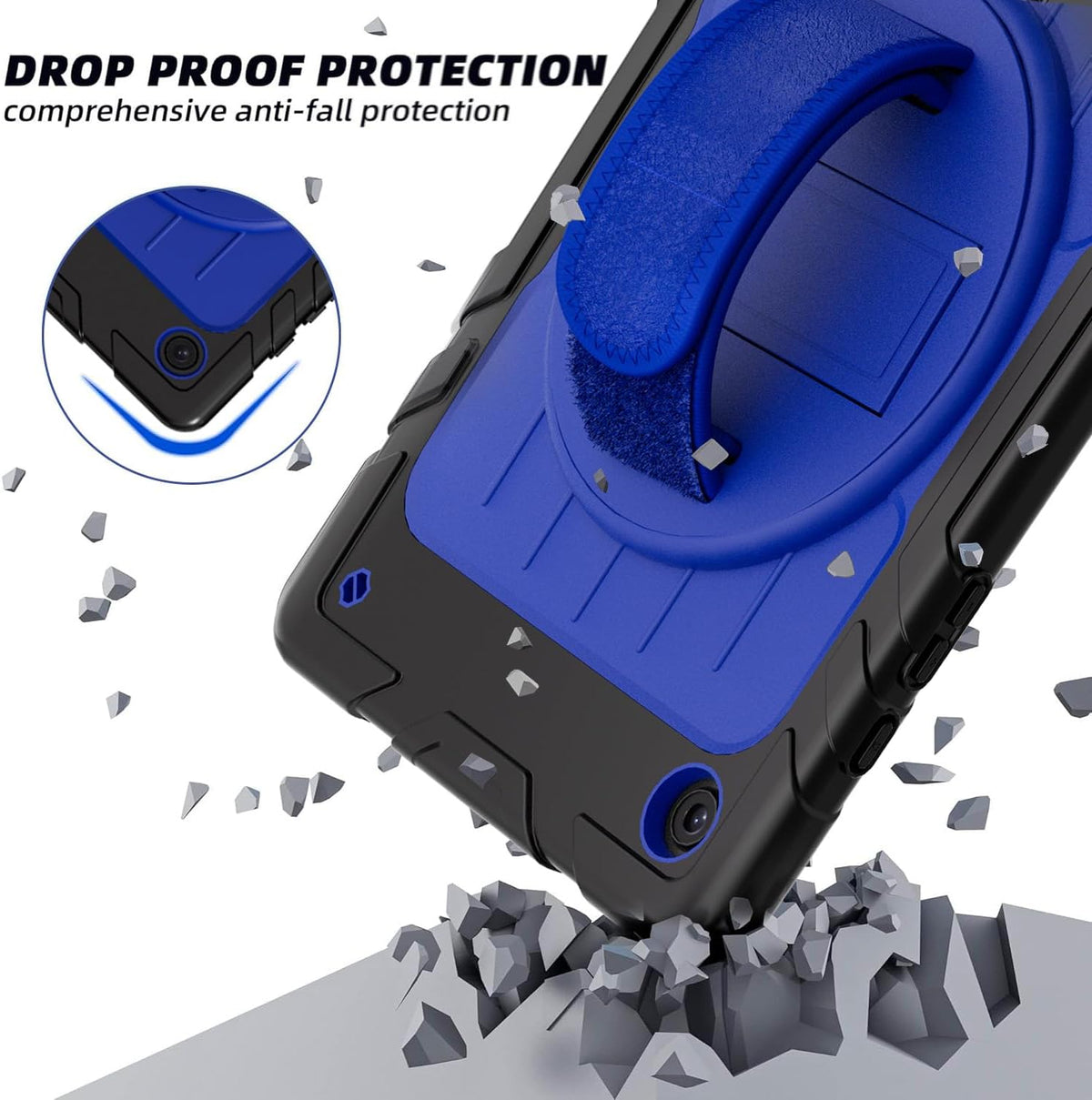 for Samsung Galaxy Tablet A8 Case 10.5 inch 2022 SM-X200/X205/X207 with Screen Protector [360 Rotating Stand] &Hand Shoulder Strap Shockproof Rugged Protective Cover|Black&Blue