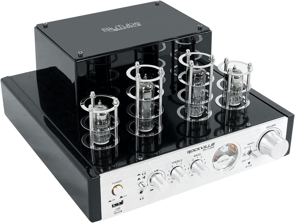Rockville BluTube 70W Tube Amplifier Stereo Receiver, Bluetooth, EDR, Compact Design, Warm Sound, for Home Audio Enthusiasts
