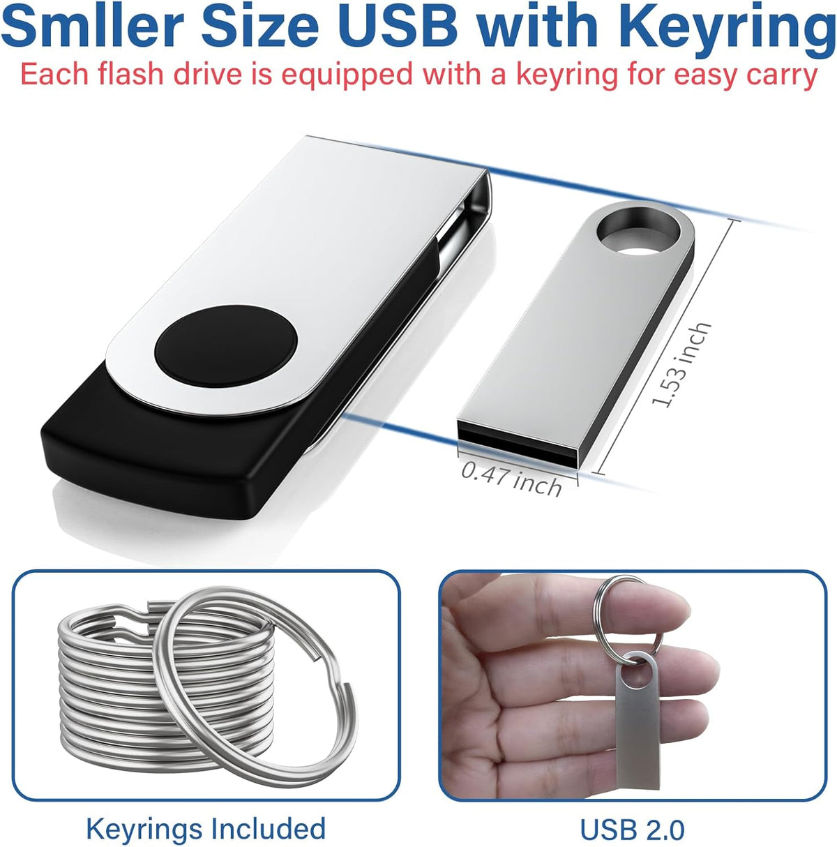 5 Pack 64GB USB Flash Drive with Keychains, Wooolken Sleek Metal USB 2.0 Thumb Drives Memory Stick for PC Laptop Computer