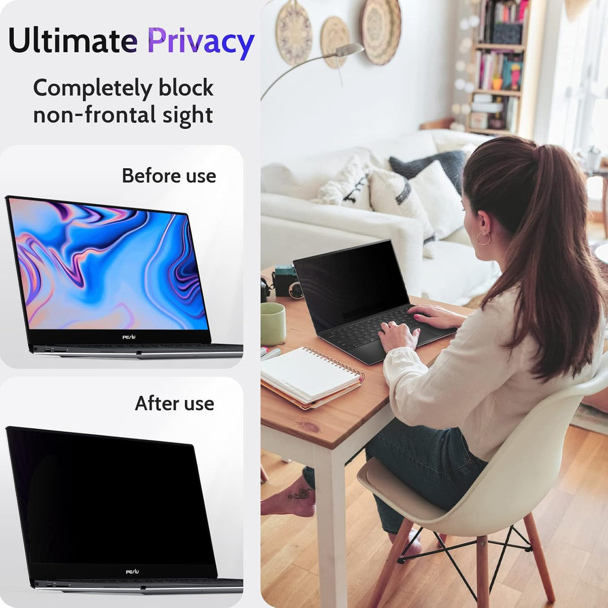 13.3 Inch Laptop Privacy Screen for 16:10 Computer Monitor, Anti Glare Blue Light Filter Protector, Removable 13" Security Shield Compatible with Lenovo Hp Dell Acer Asus Thinkpad Envy Xps