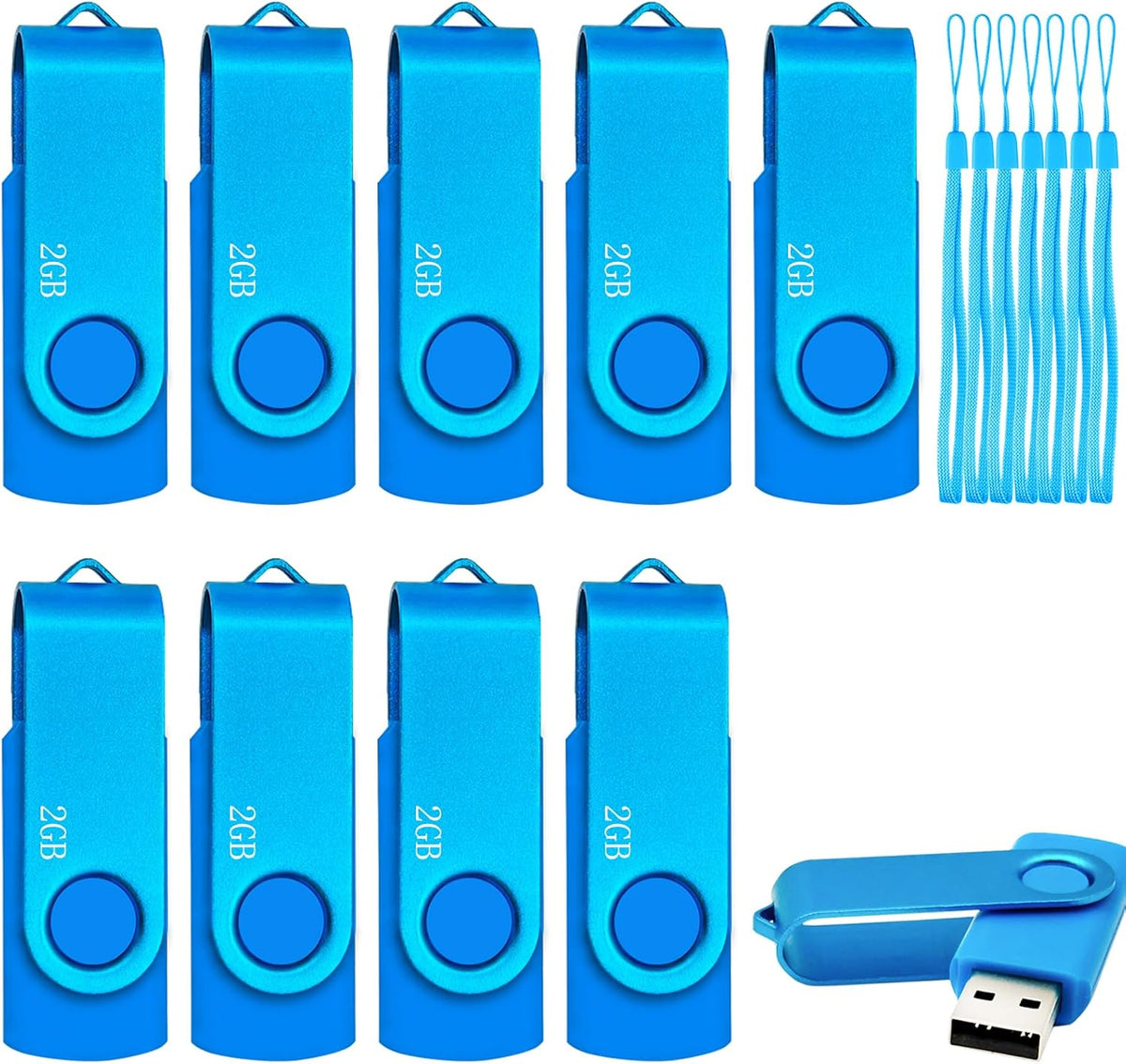 2GB USB 2.0 Flash Drive 10 Pack Nicepicten Pendrive Swivel Thumb Drives Jump Drives Zip Drive USB Memory Stick Thumbdrive Flashdrive Ideal for Home Office Shared Data Storage, Blue 2GB