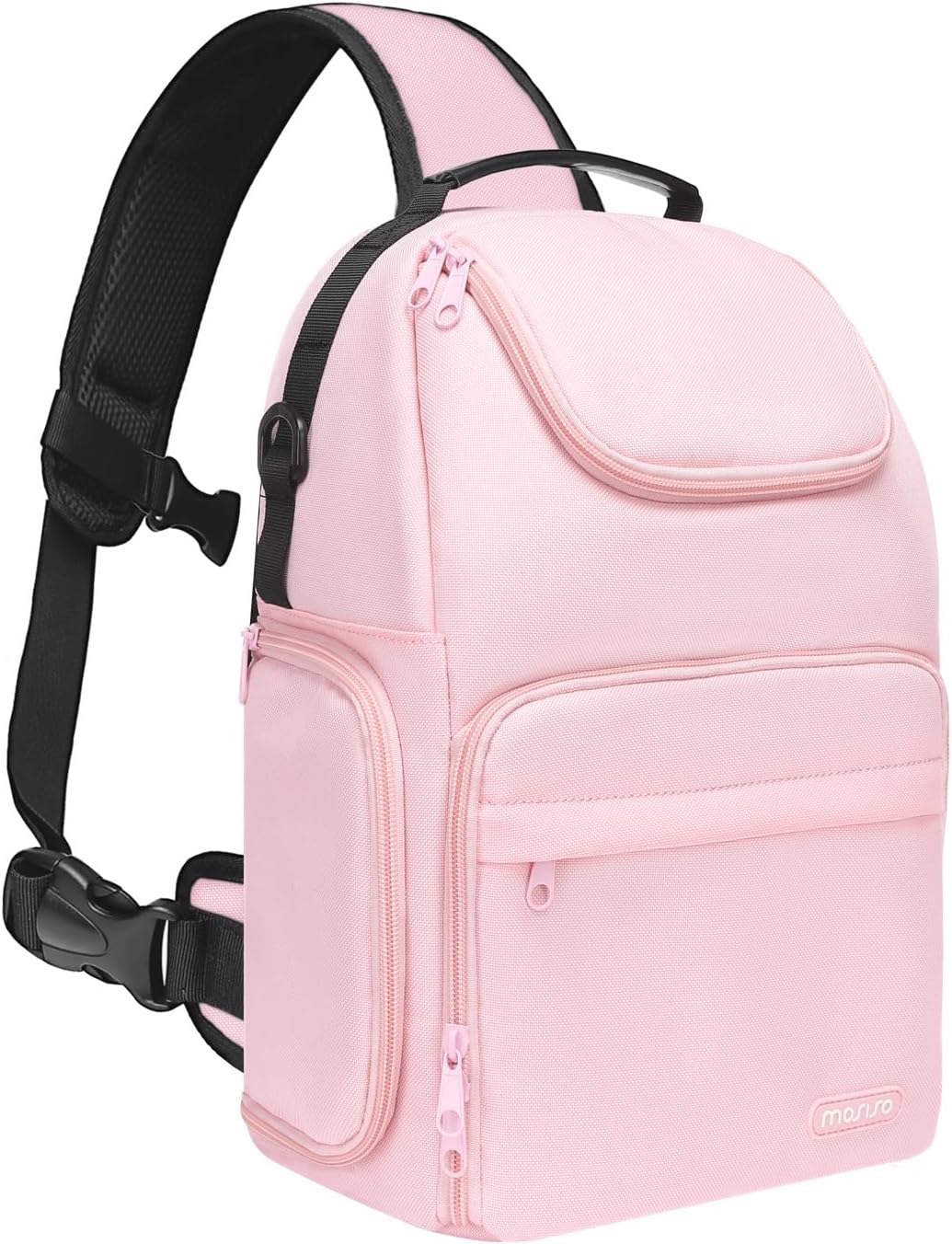 MOSISO Camera Sling Bag, DSLR/SLR/Mirrorless Camera Case Crossbody Photography Backpack with Tripod Holder&Removable Modular Inserts&PU Handle Compatible with Canon/Nikon/Sony, Pink