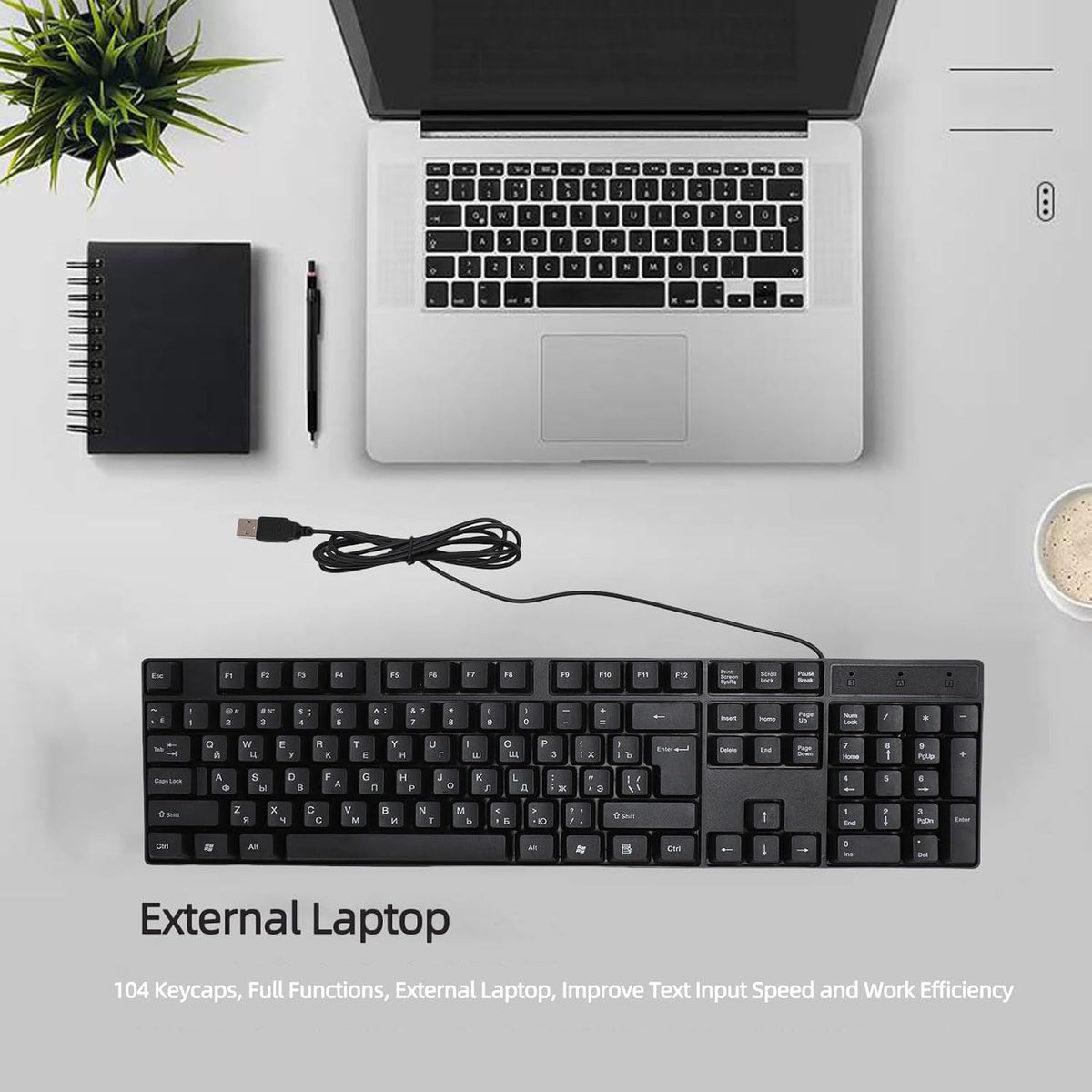 BTSEURY K1800 104 4.9ft USB Wired Gaming Keyboard Keys, Minority Language, Cable, Ergonomic Design for Office