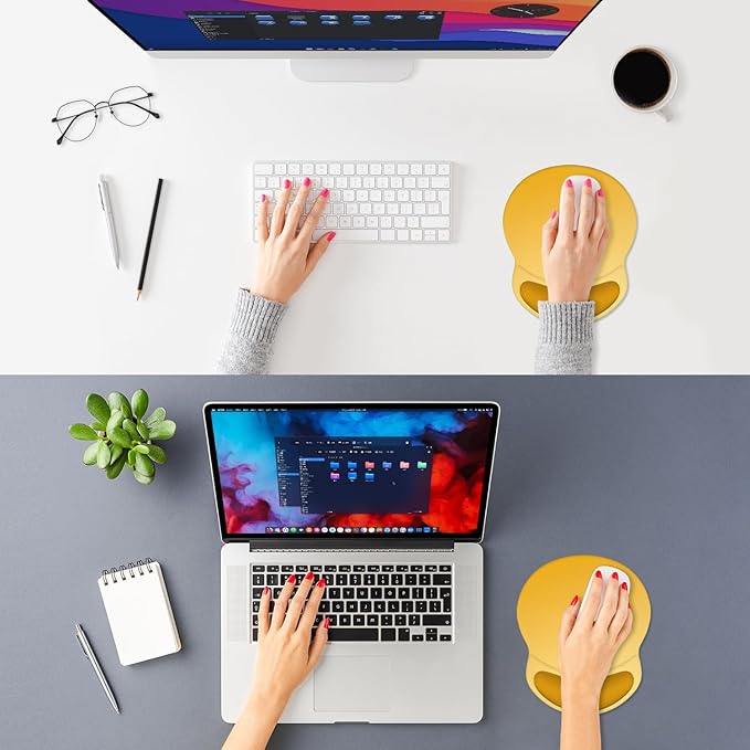 ITNRSIIET Ergonomic Mouse Pad with Comfort Gel Wrist Rest, Non-Slip PU Base, Smooth Textured Surface, Reduces Hand Fatigue & Wrist Pain, 8.7 x 7.2 Inch for Office Gaming Home, Yellow Gradient