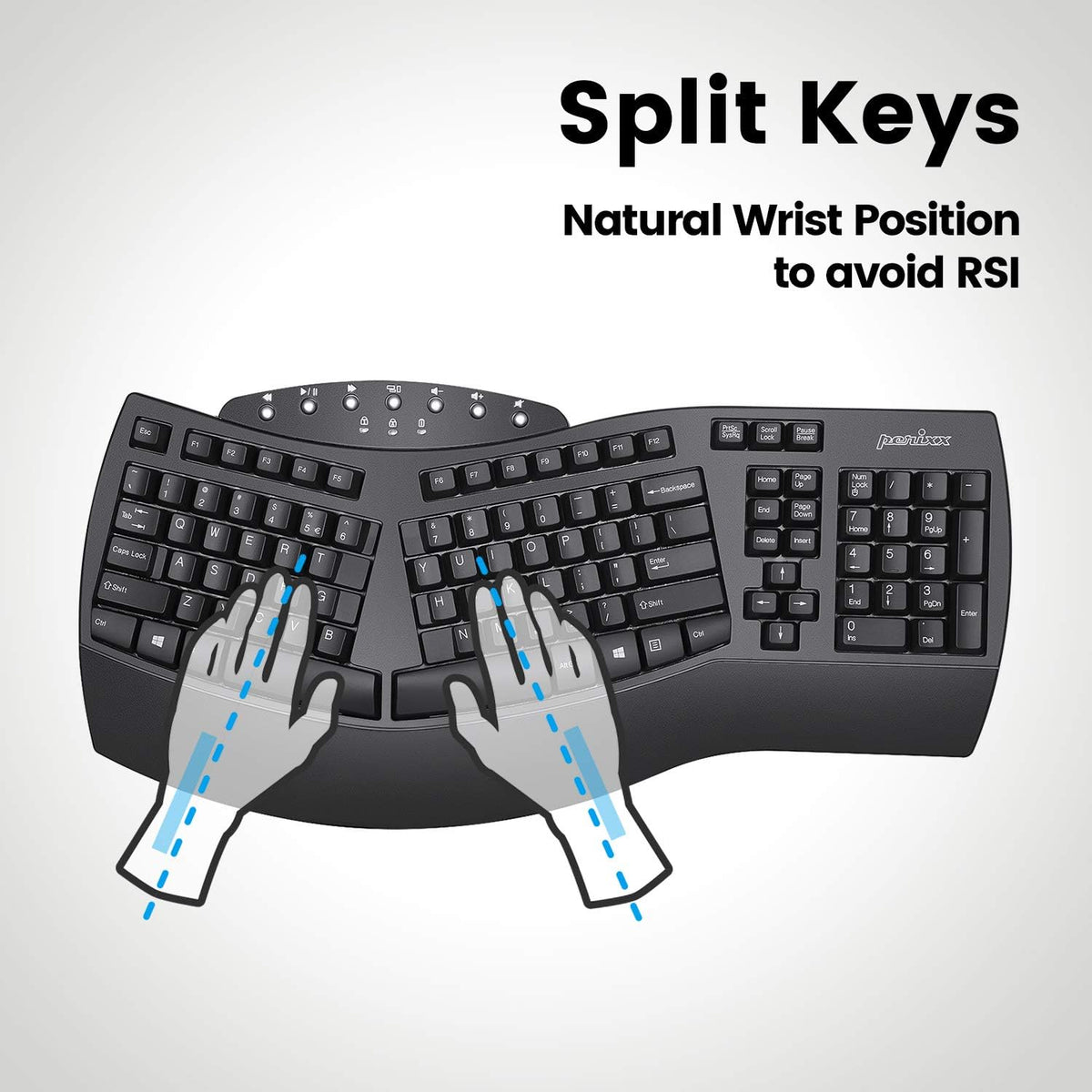 Perixx Periboard-612B Wireless Ergonomic Split Keyboard with Dual Mode 2.4G and Bluetooth Feature, Compatible with Windows 10 and Mac OS X System, Black, US English Layout