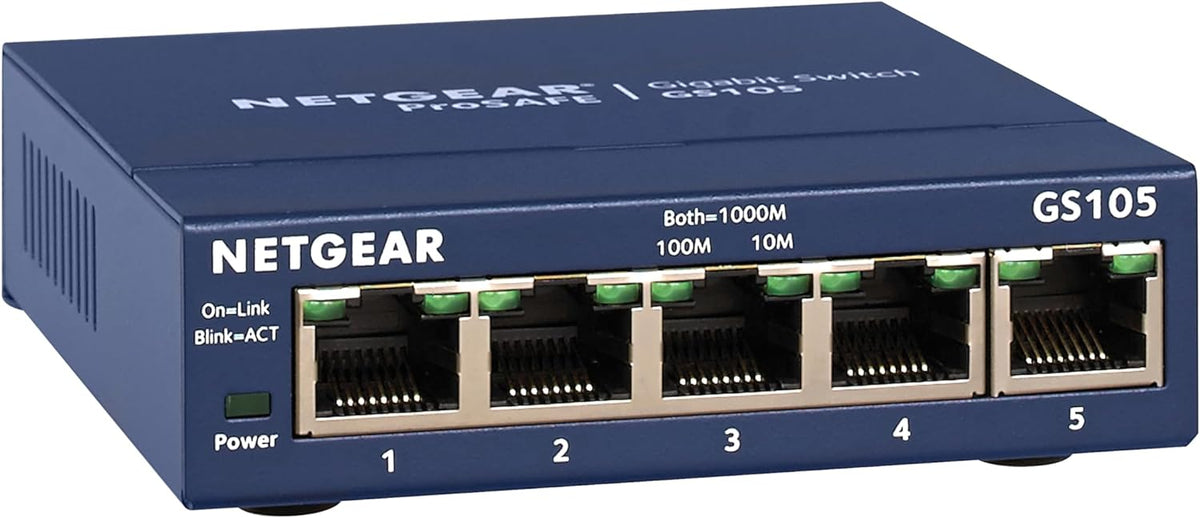 NETGEAR 5-Port Gigabit Ethernet Unmanaged Switch (GS105NA) - Desktop or Wall Mount, and Limited Lifetime Protection