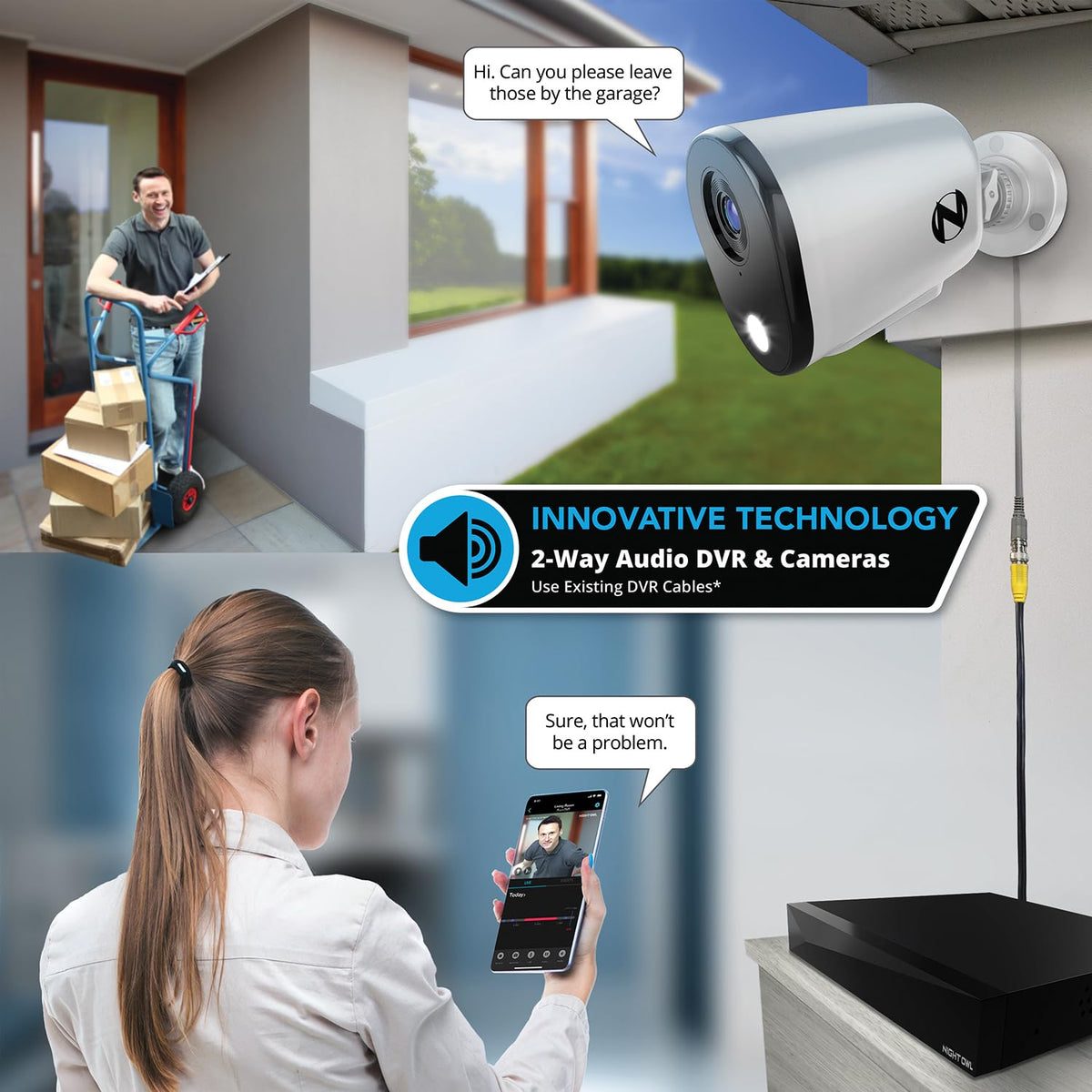 Night Owl 2-Way Audio 20 Channel DVR Video Home Security Camera System with (12) Wired 1080p HD Indoor/Outdoor Deterrence Cameras and 1TB Hard Drive