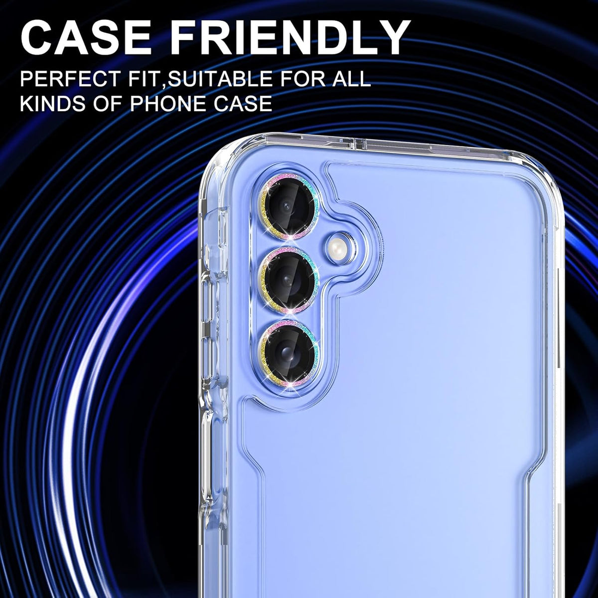 for Samsung Galaxy A35 5G Camera Lens Protector, Individual Metal Ring Tempered Glass Lens Cover, [Strong Adsorption] Scratch Resistant Ultra-Thin HD Clear Lens Cover, 1 Set-Colorful Sparkly