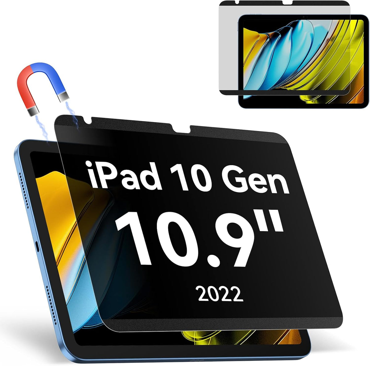 Magnetic Privacy Filter Compatible with iPad 10th Generation 10.9 Inch 2022, Removable Anti Glare Blue Light Privacy Screen Protector Privacy Screen Bubble-Free Reusable