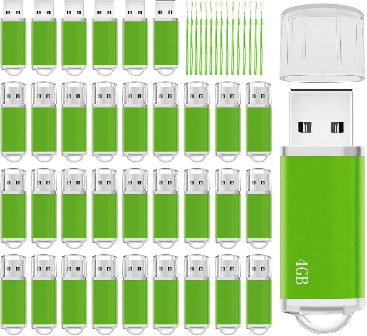 Memorias USB 4GB Flash Drive 50 Pack, USB 2.0 Thumb Drives Bulk Memory Sticks 4GB FAT32 USB Flash Drives Bulk Jump Drives Multipack Pack of 50 with Lanyard(Green 50 Packs 4 GB)