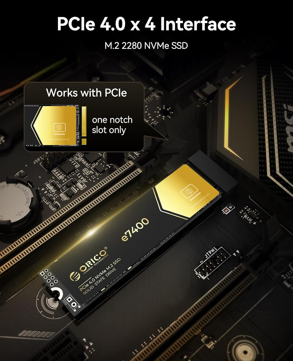 ORICO 512GB NVMe SSD PCIe 4.0- Up to 7200MB/s, M.2 2280 PCIe 4.0X4 Internal Solid State Drive, Fast Heat Dissipation, Compatible with macOS Windows for Gamers and Creators-e7400