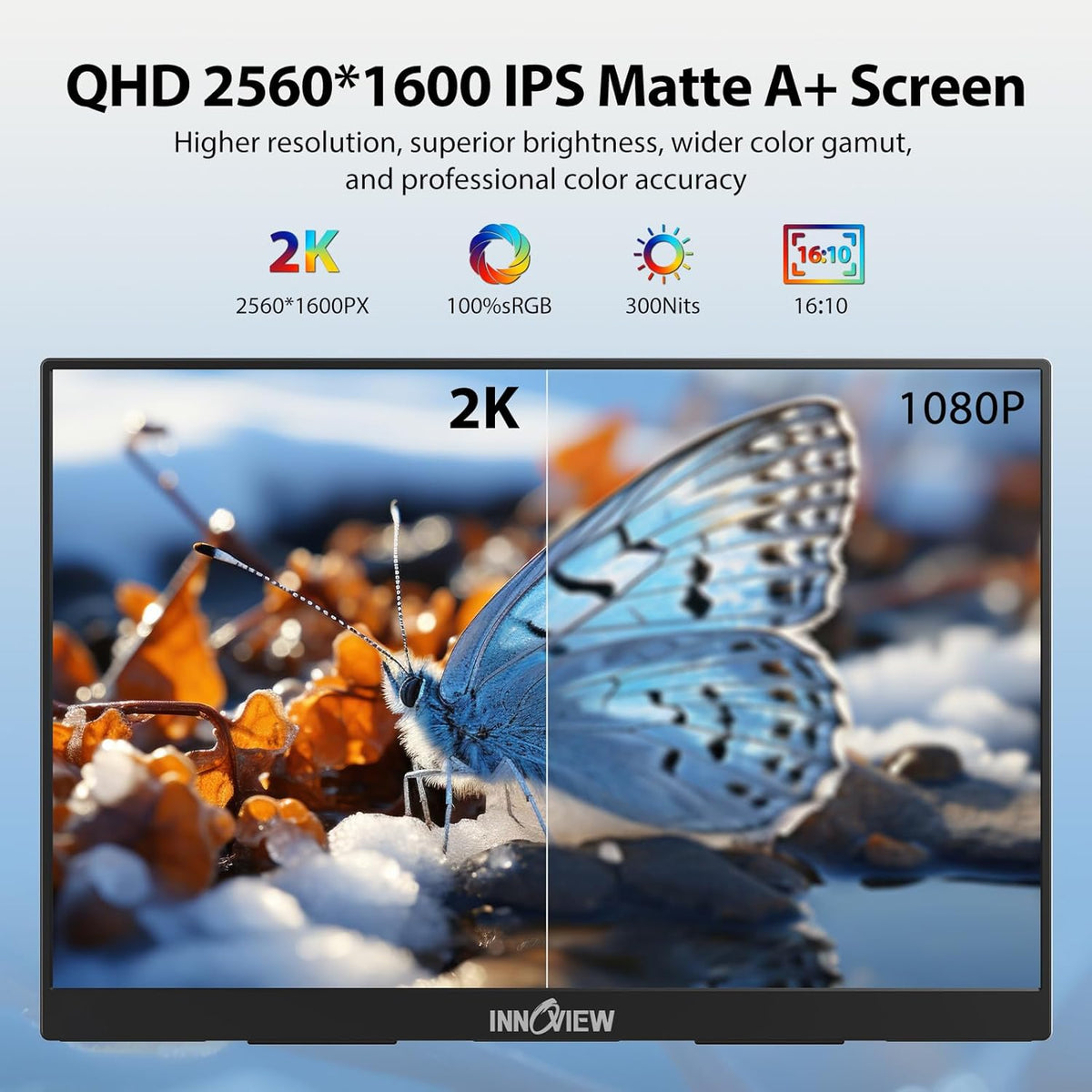 InnoView 18 Inch 260Hz Portable Gaming Monitor,2K QHD 100% DCI-P3 Portable Monitor Gameplus HDR FreeSync Laptop Monitors,Portable Screen for PC Phone Game Console