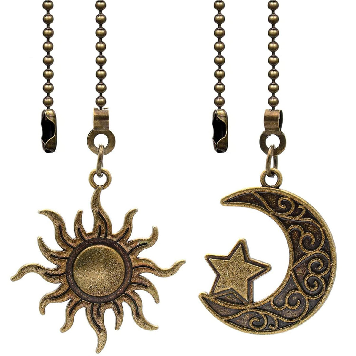 Akahttbn 2pcs Sun and moon pull chain extension for ceiling fans and lights, with Ball Chain Connector (Bronze)