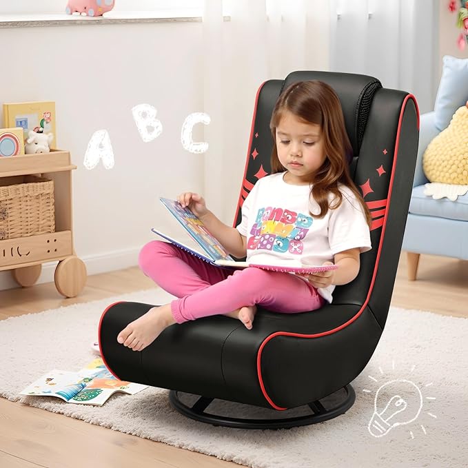 GTPLAYER Floor Gaming Chair Foldable Swivel Floor Chairs for Kids Boys Comfy Video Game Seat with 360° Multipurpose for Gamers Bedroom or Game Room (Red)