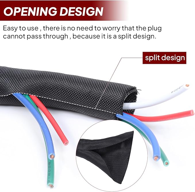 BuyUneed Black Split Braided Cable Management Sleeves 3/4inch -20Feet