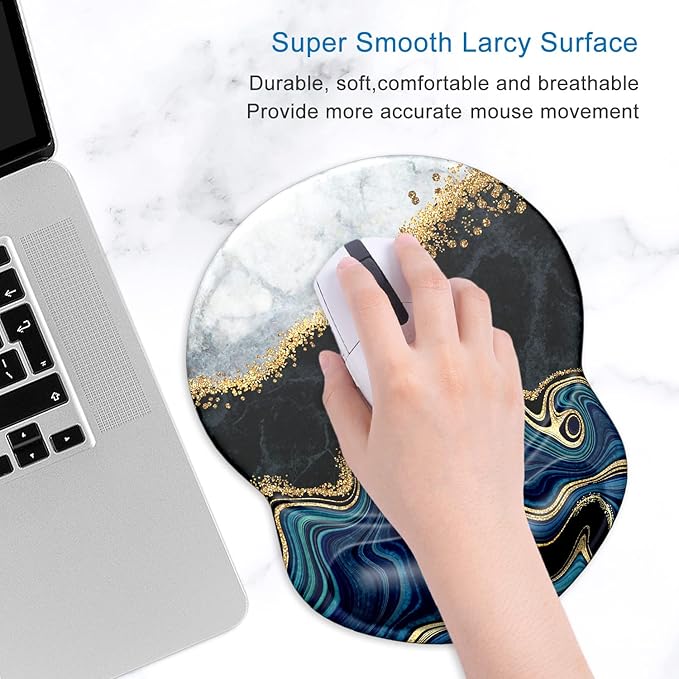 ITNRSIIET Ergonomic Mouse Pad with Gel Wrist Support Small Wrist Rest Smooth Surface Non-Slip PU Base Comfortable Office Supplies Pain Relief, 8.7 x 7.2 inches, Abstract Art Marble