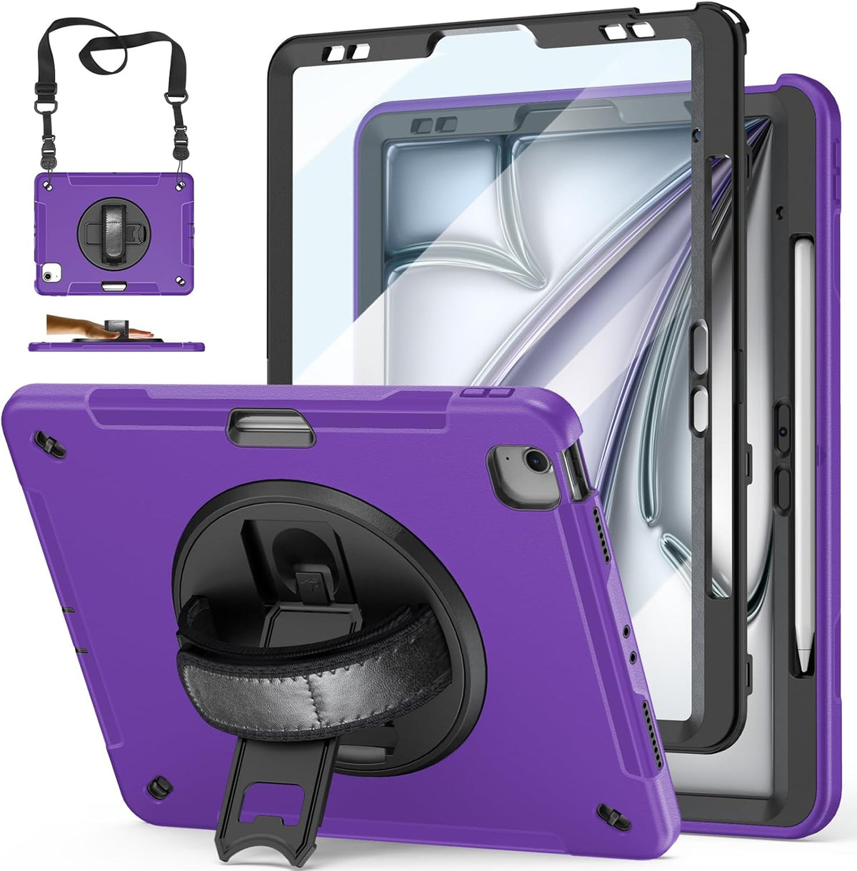 Case for iPad Air 13 Inch M3 2025 & M2 2024: Military Grade Cover for iPad Pro 12.9 6th/5th/4th/3rd Generation W/Screen Protector- Stand- Pencil Holder- Handle- Shoulder Strap- Purple
