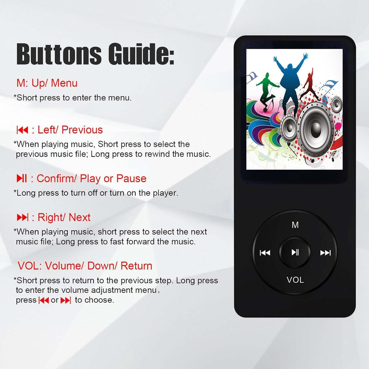imkavery 128GB MP3 5.2, Player with Bluetooth Portable Black Music Player for Kids with Built-in HD Speaker, FM Radio
