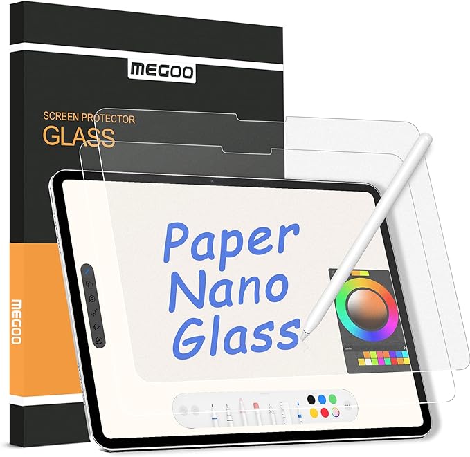 Megoo Paper Glass Screen Protector for iPad Pro 13 inch (2024 M4), Matte for Writing and Drawing, Anti-Glare, Easy Installation, Case Compatible, 2-Pack