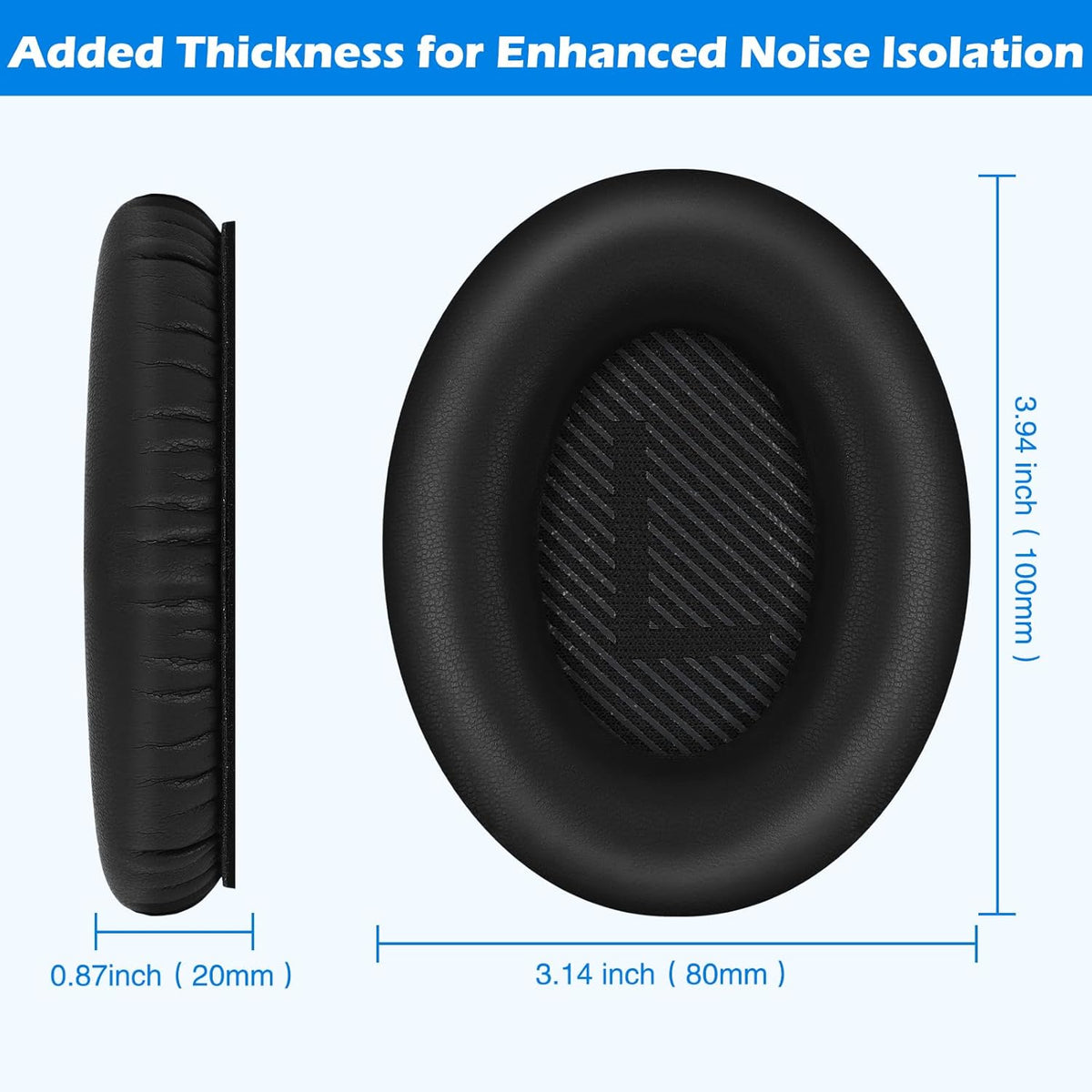 Ear Pads for Bose QuietComfort 35 ii, Premium Softer Leather Replacement Pads for Bose QC35 QC35ii Headphones Ear Pads Quiet Comfort, Noise Isolation Foam, Added Extra Thickness (Black)