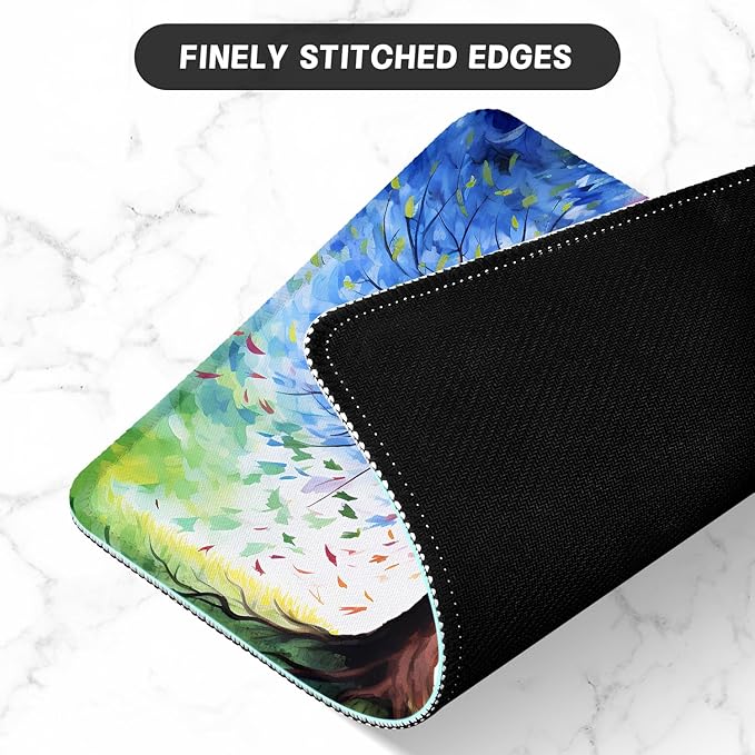 ITNRSIIET Mouse Pad with Stitched Edge Premium Textured Smooth Precise Operation Waterproof Washable Non-Slip Rubber Base Desktop Protection Mat, 10.2×8.3×0.12 inches, The Tree of Life
