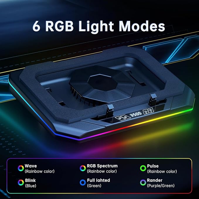 Cooling Pad for Msi GE Series GE75 Raider Gaming Laptop Cooler with Powerful Turbo Cooling Fan Can Fast Cooling CPU+GPU 40°CVariable Speed6 RGB Light 3 USB-A