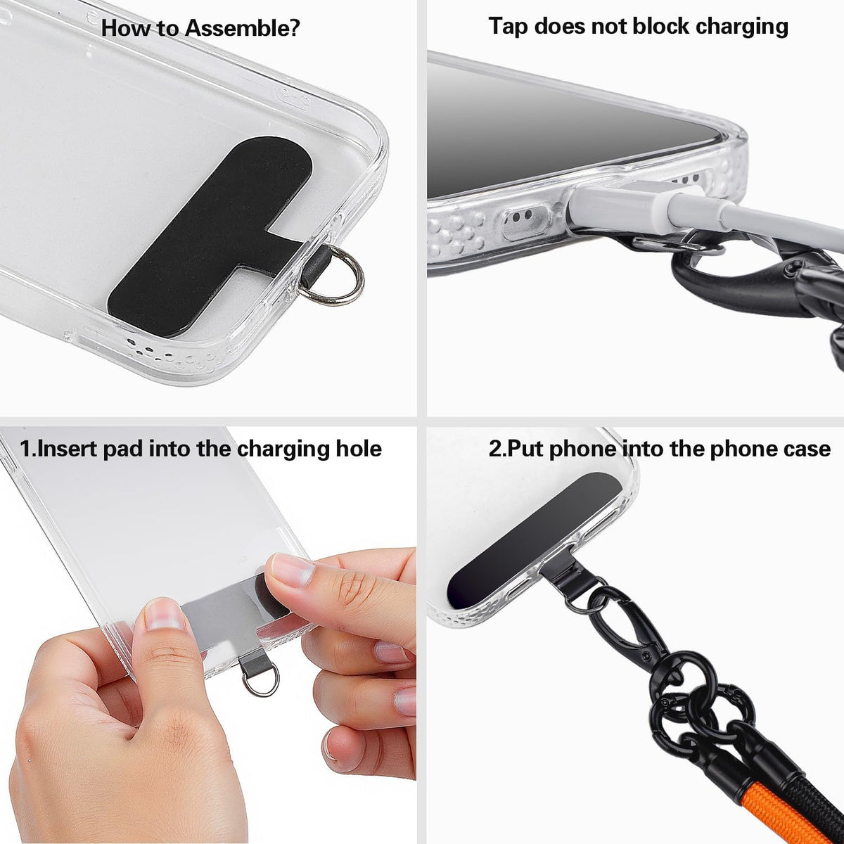 Cell Phone Lanyard, Crossbody Strap, Neck Holder & Wrist Lanyard 3-in-1 Anti-Theft Phone Strap, Detachable Universal Smartphone Straps with a Tap, Durable Hook-Orange Black