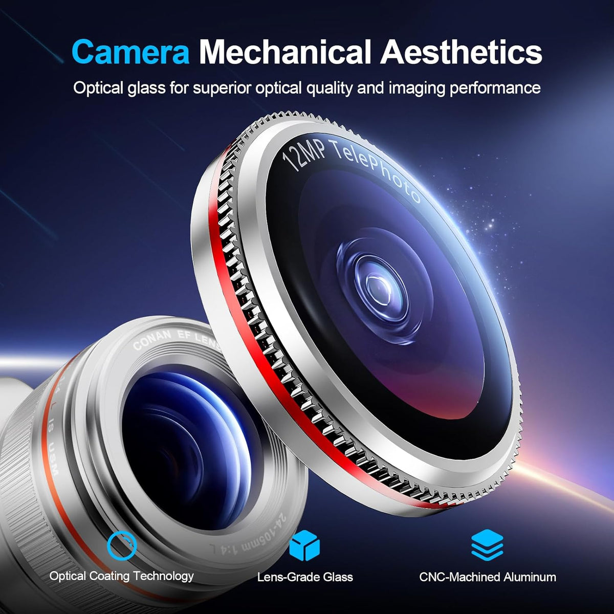 X-it 2 Pack Camera Lens Protector, Shatterproof Anti-Scratch Ultra HD Mechanical Gear Camera Protector, Anti-Glare Tempered Glass Lens Protector for iPhone 15/15 Plus/14/14Plus,Case Friendly,SilverRed