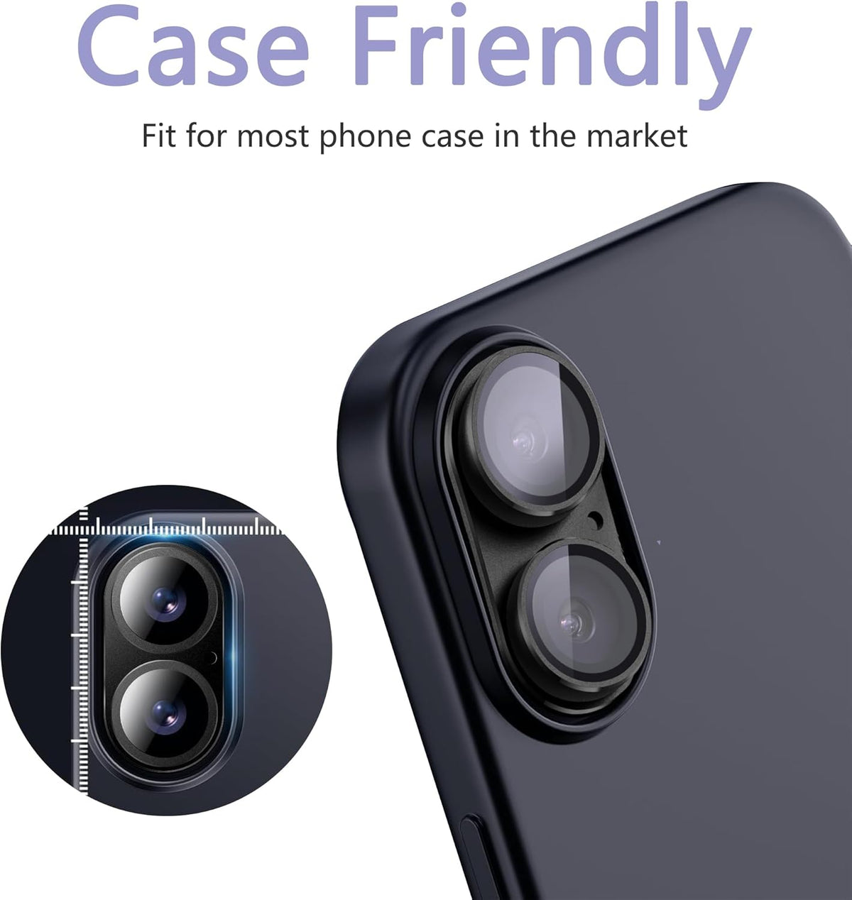 2 Pack Camera Lens Protector for iPhone 16 / iPhone 16 Plus,[Not Easy to Breakn ] AR Tempered Glass Strong Adsorption Metal Camera Cover Screen-Black