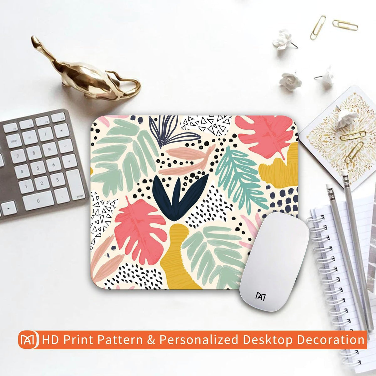 Square Mouse Pad Tropical Plants, Personalized Premium-Textured Custom Mouse Mat Design, Washable Mousepad Cloth, Non-Slip Rubber Base Computer Mouse Pads for Wireless Mouse