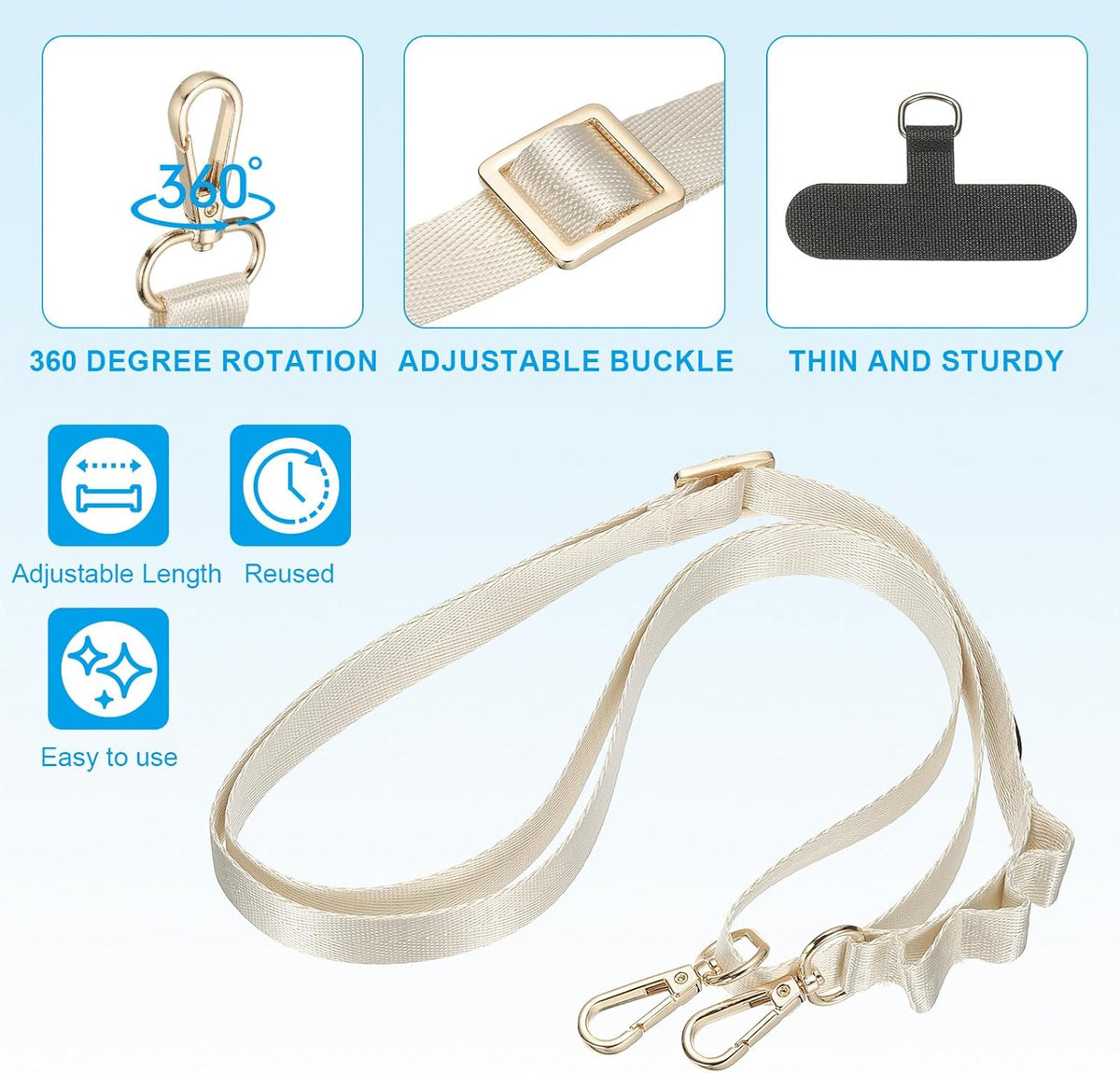PATIKIL Universal Cell Phone Lanyard, Adjustable Crossbody Phone Strap Anti-Theft Polyester Neck Lanyard with Patches for Concerts Gym Travel Secure Hands-Free Carry, White