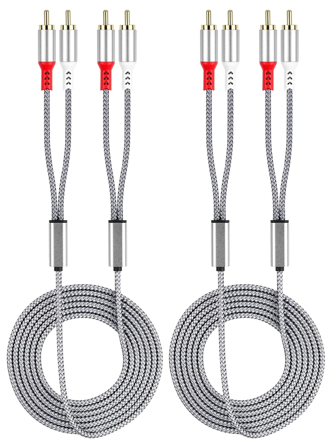2 Pack 2RCA to 2RCA Cable 2 RCA Male Hi-Fi Systems Audio Stereo Subwoofer Cable Nylon-Braided Auxiliary Audio Cord for Home Theater HDTV Amplifiers Hi-Fi Systems Speakers and etc 6.6Ft Silver