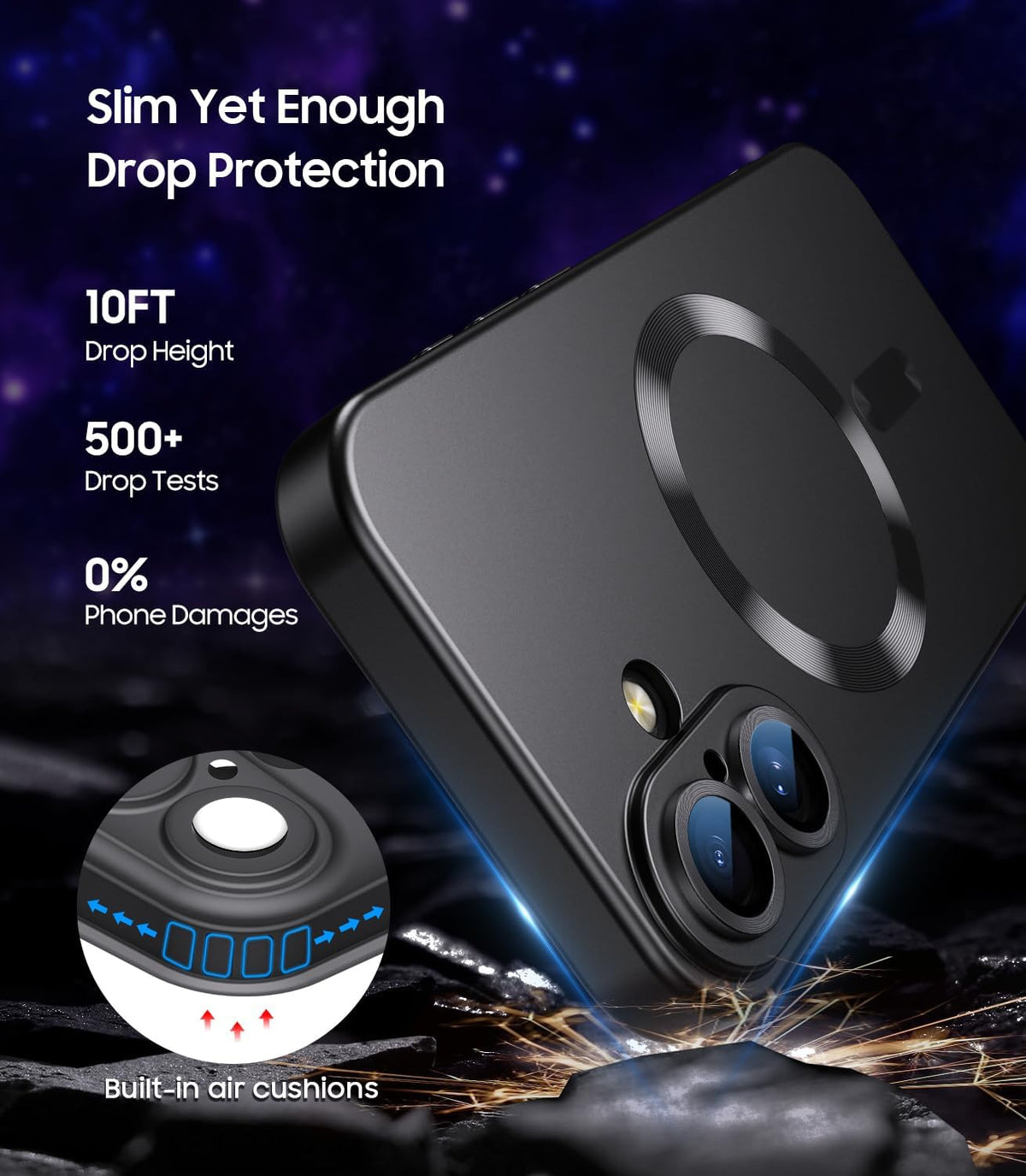 Magnetic for iPhone 16 Plus Case [Compatible with MagSafe][Built-in Camera Lens Protector] Slim Soft Silicone Bumper Shockproof Metallic Luster Phone Case (Black)