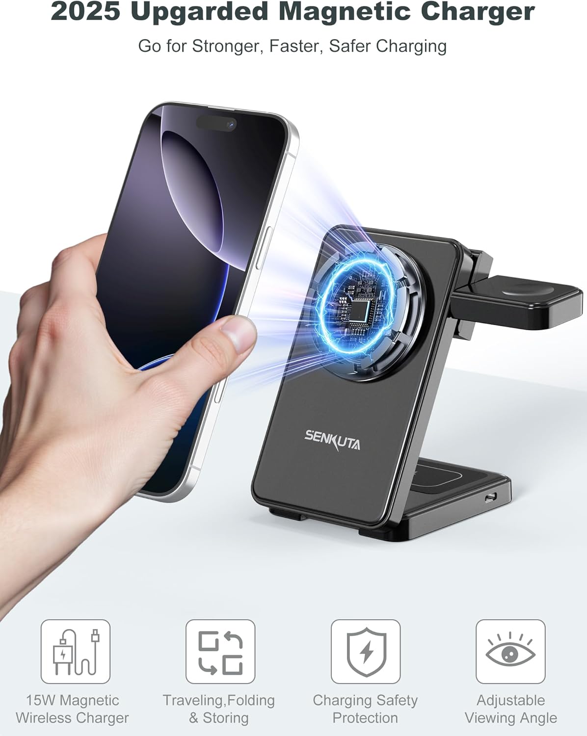 Wireless Charger Charging Station for Apple: 3 in 1 Wireless Charger Multiple Devices for iPhone 16/15/14/13/12 - Fast Travel Charger Stand for Apple iWatch Ultra 5/4/3 AirPods Pro 4/3/2(18W Adapter)