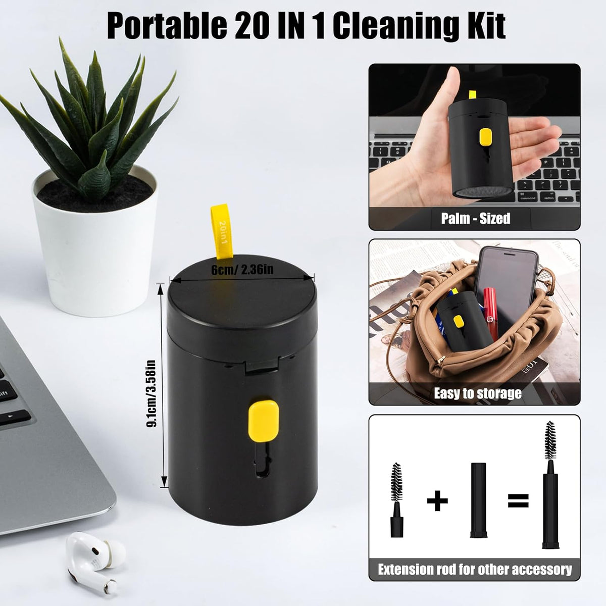 walrfid 2 Pack Laptop Phone Screen Cleaner Kit, Computer Keyboard Brush Cleaning Spray for iPhone AirPods MacBook iPad, 20-in-1 Electronic Device Tool for Camera Earbud TV Car Screens, Black White