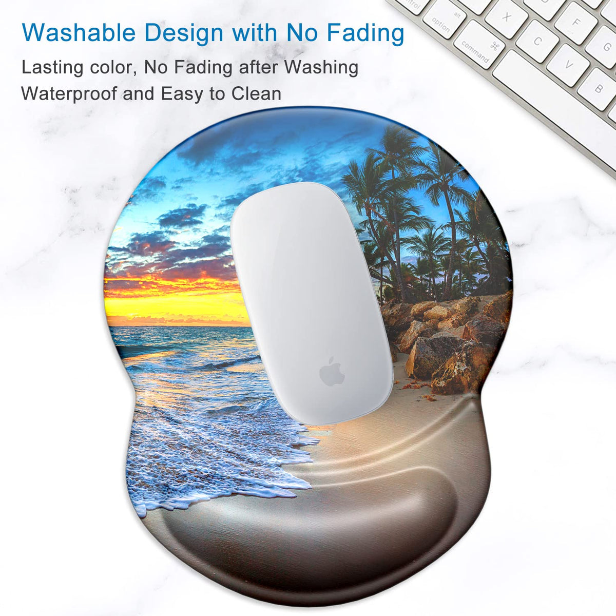 ITNRSIIET Ergonomic Mouse Pad with Gel Wrist Support Small Wrist Rest Smooth Surface Non-Slip PU Base Comfortable Office Supplies Pain Relief, 8.7 x 7.2 inches, Beach