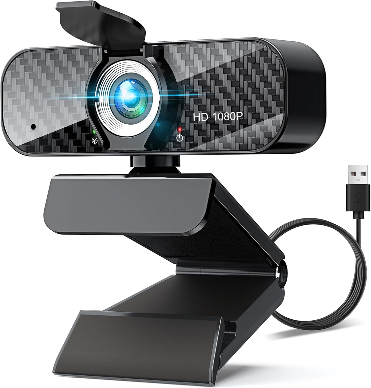 ILAOLIU 1080P Webcam Full HD with Built-in Microphone and Rotatable Tripod, Carbon Fiber Board and Privacy Cover, Auto