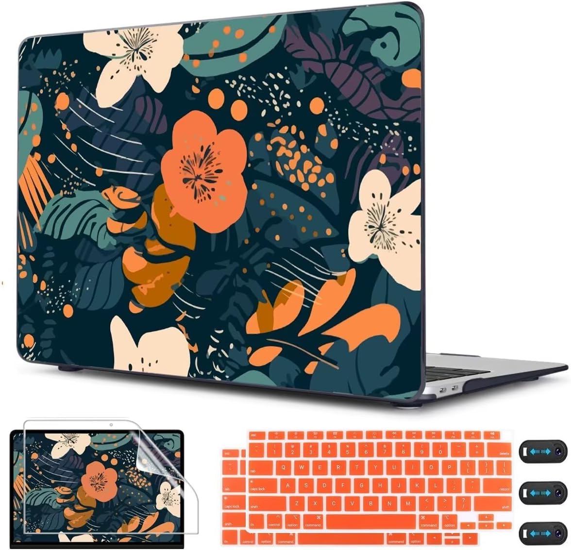 CISSOOK Compatible with MacBook Air 13 inch Case 2021 2020 2019 2018 Release M1 A2337 A2179 A1932, Plastic Flowers Hard Shell&Keyboard Cover&Screen Protector for MacBook Air 13" Case, Little Flower