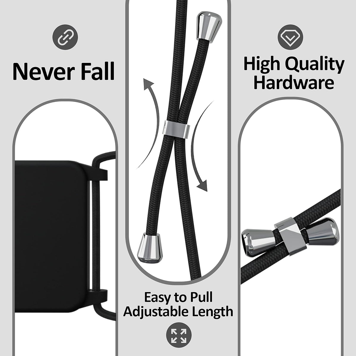 Blaspins Crossbody Strap Phone Case for iPhone 13 Pro Max, Adjustable Rope, Belt Neck Lanyard, String Detach Lanyard, Drop Proof Sturdy, Wrist Hand Free Protective Cover 6.7 inch 13 Pro Max - Black