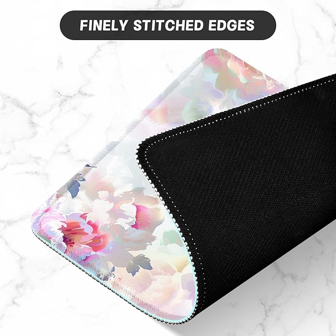 ITNRSIIET Mouse Pad with Stitched Edge Premium Textured Smooth Precise Operation Waterproof Washable Non-Slip Rubber Base Desktop Protection Mat, 10.2×8.3×0.12 inches, Beautiful Flowers
