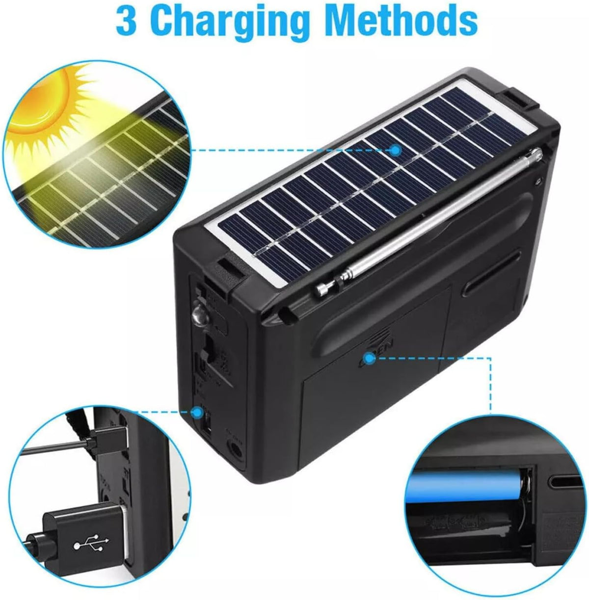 ikaufen MP3 Solar Portable FM/AM SW Radio Digital Bluetooth Speaker Player Rechargeable Comes with a Flashlight