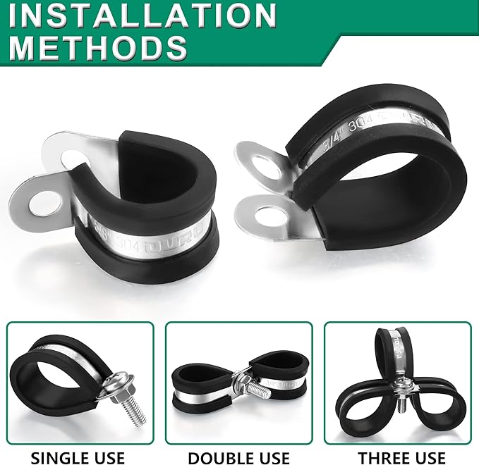 OURU 1/2-Inch Stainless Steel Rubber Coated Pipe & Wire Clamps (30pcs, Black, 13mm)