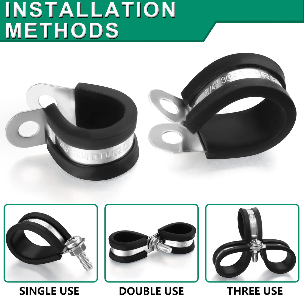 OURU 30pcs 3/16 Inch Cable Clamp,304 Stainless Steel Rubber Coated Cushioned Insulated Cable Clamps-Metal Wire Clamps,Pipe Clamps for Tube,Lines(Black,5mm)