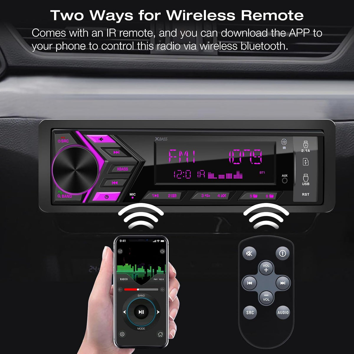 DOVOX MP3 2.1A Bluetooth Car Stereo Marine Radio: Single Din LCD Display Audio System - Indash Multimedia Player