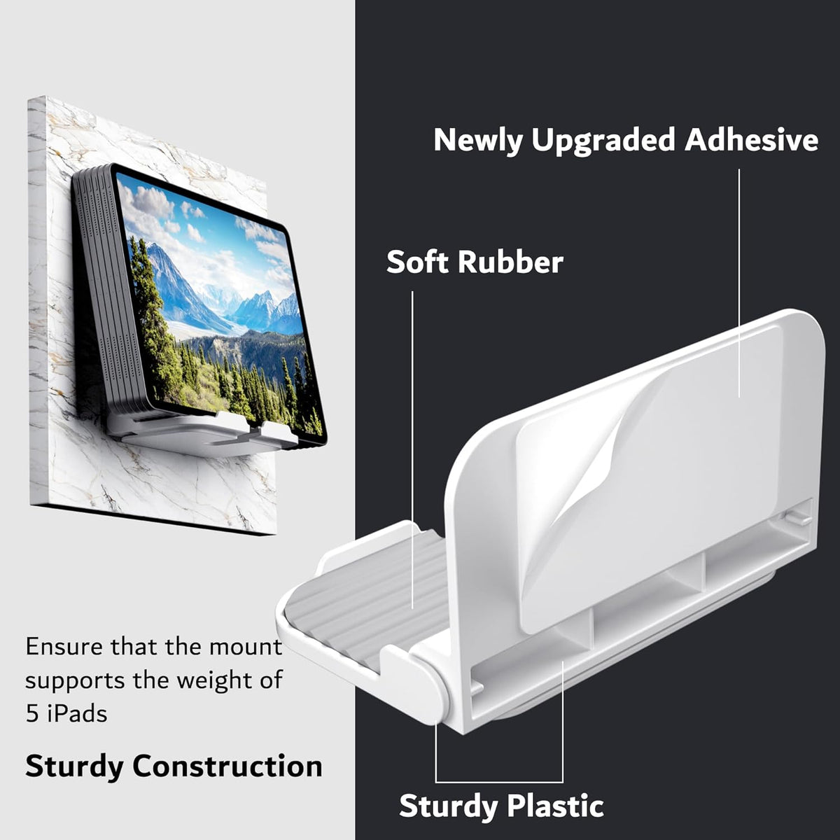 pzoz Wall Mount Cell Phone Holder for Outlet, Foldable Cellphone Stand for Mirror Bathroom Shelf Shower Bedroom Kitchen or Dorm Charging, Compatible with iPhone iPad or Tablet (White)