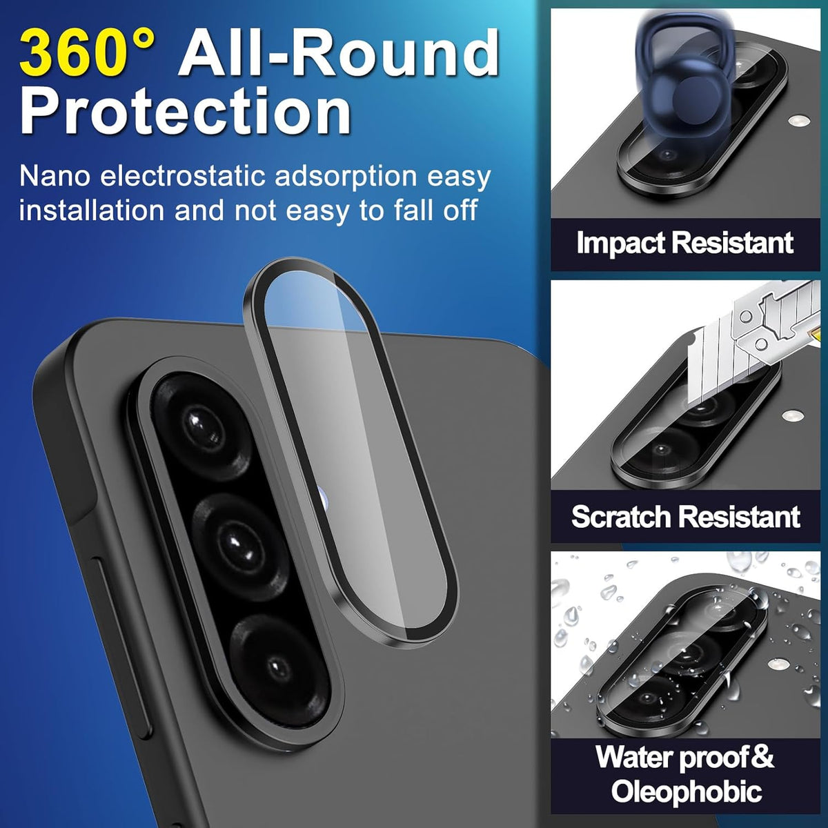 for Samsung Galaxy A36/A56 Camera Lens Protector, Individual Metal Ring Tempered Glass Lens Cover, [Strong Adsorption] Scratch Resistant Ultra-Thin HD Clear Lens Cover, 1 Set-Black