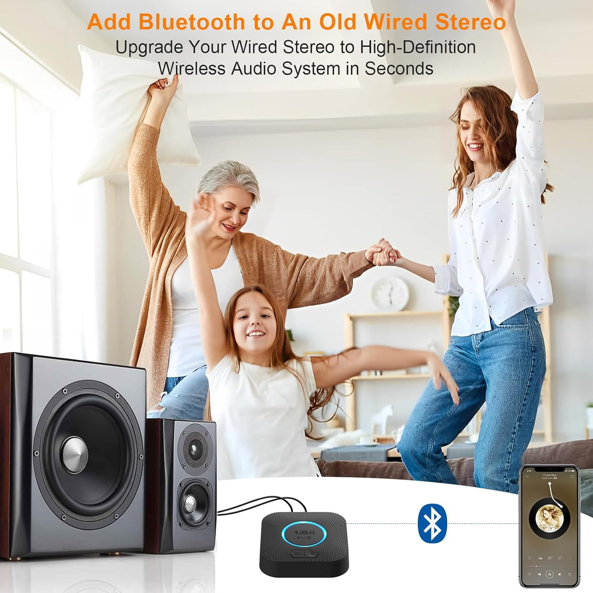 [Upgraded] 1Mii B06 Plus Bluetooth Receiver, HiFi Wireless Audio Adapter, Bluetooth 5.3 Receiver with 3D Surround aptX HD aptX Adaptive for Home Music Streaming Stereo System