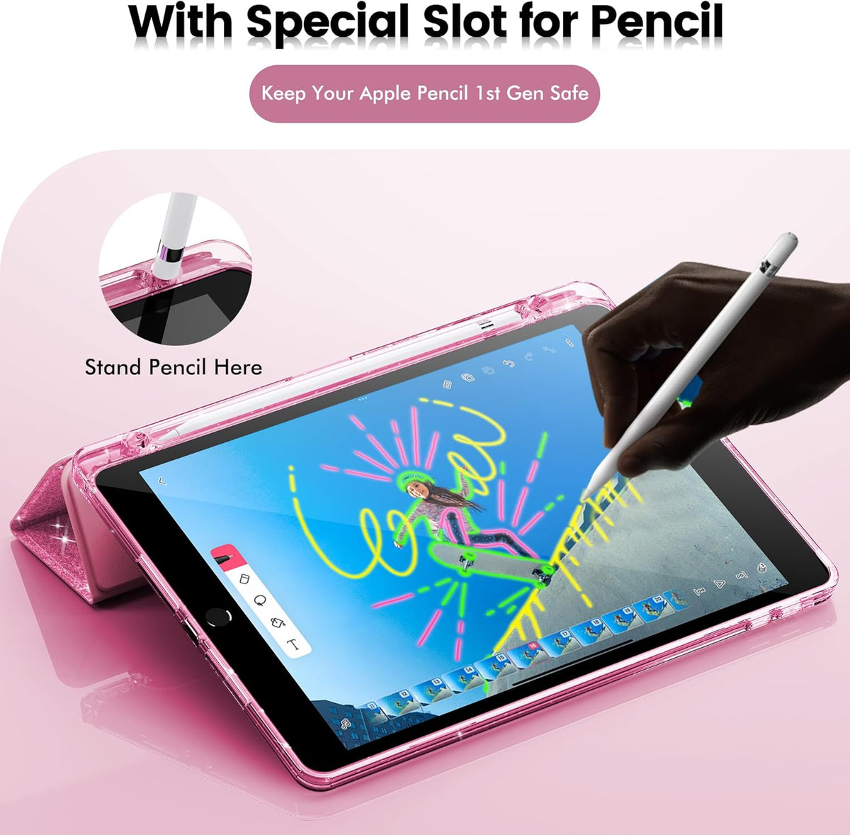 INFILAND 9th/8th/7th 2021/2020/2019 10.2 inch, 7/8/9 for iPad Generation Case Glitter Slim Protective Cover with Clear