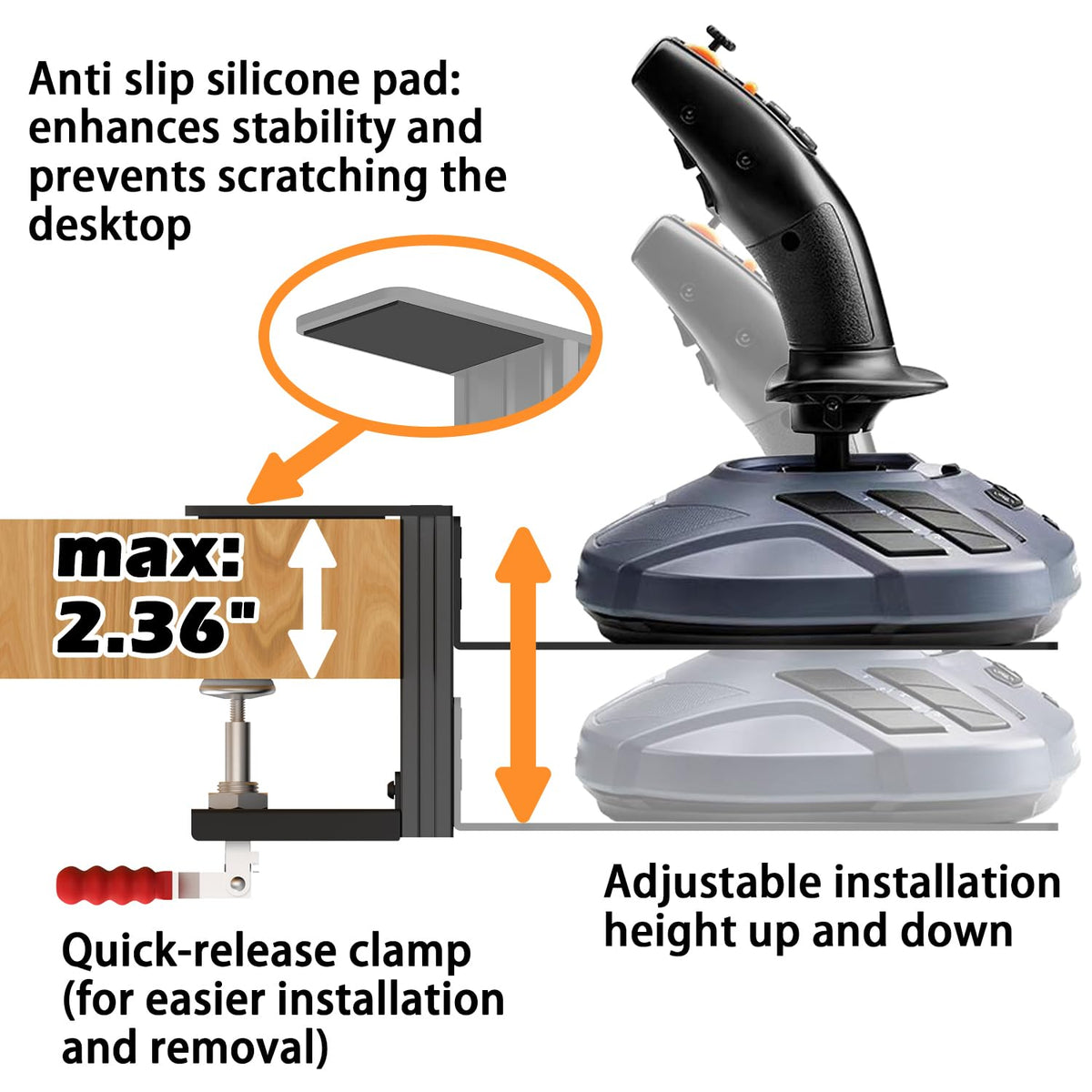 Flight Sim Game Joystick Desk Mount,Hotas Mount - Compatible with Thrustmaster T. Flight Hotas One/4/X,Sol-R2/Sol-R1,SimTask Farmstick,WINWING URSA MINOR Series,G Extreme 3D Pro,Turtle Beach VelocityOne Flightstick and PXN 2113 PRO