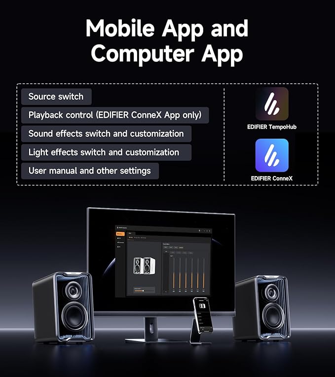 Edifier QR30 2.0 Desktop Active Speaker Compact Bluetooth V5.4 Computer Speakers Wireless Bookshelf Speaker 30W (RMS) 3.5mm AUX &amp USB-A Wired Input Dynamic Light Effects App Control Black